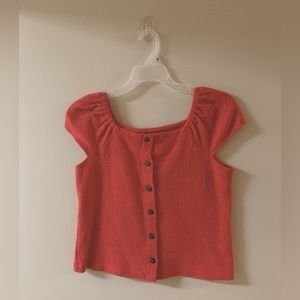 Madewell red button up top